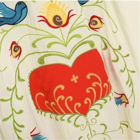 Fabulous flowing bird & heart embroidered white kimono maxi Maternity Dress - Picture 6 of 8